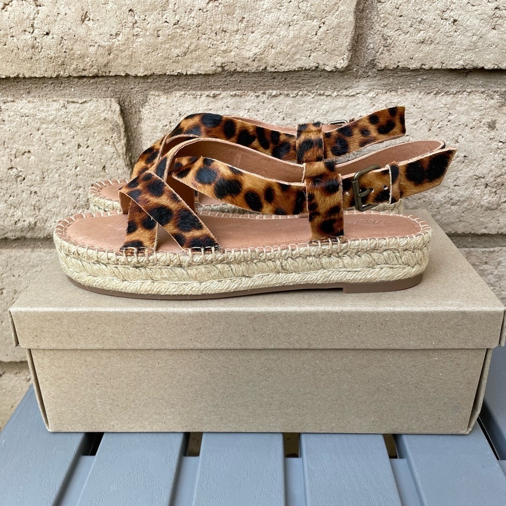 NWT MADEWELL The Malia Espadrille Leopard Sandals Calf Hair Size 8 - Picture 1 of 11